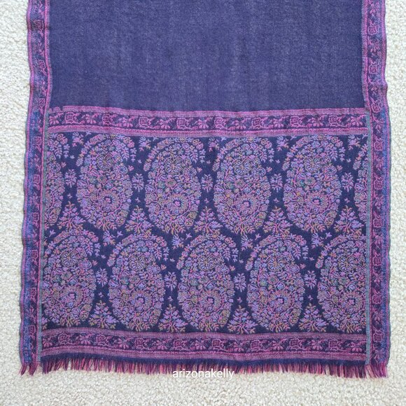 Petrusse Accessories - Petrusse Paris Wool Lightweight Purple Jacquard Embroidered Scarf